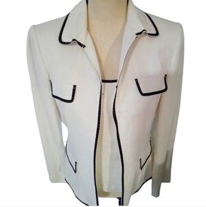 Tahari Arthur S. Levine White w/ Black Trim Linen Two Piece Set Sz 10P